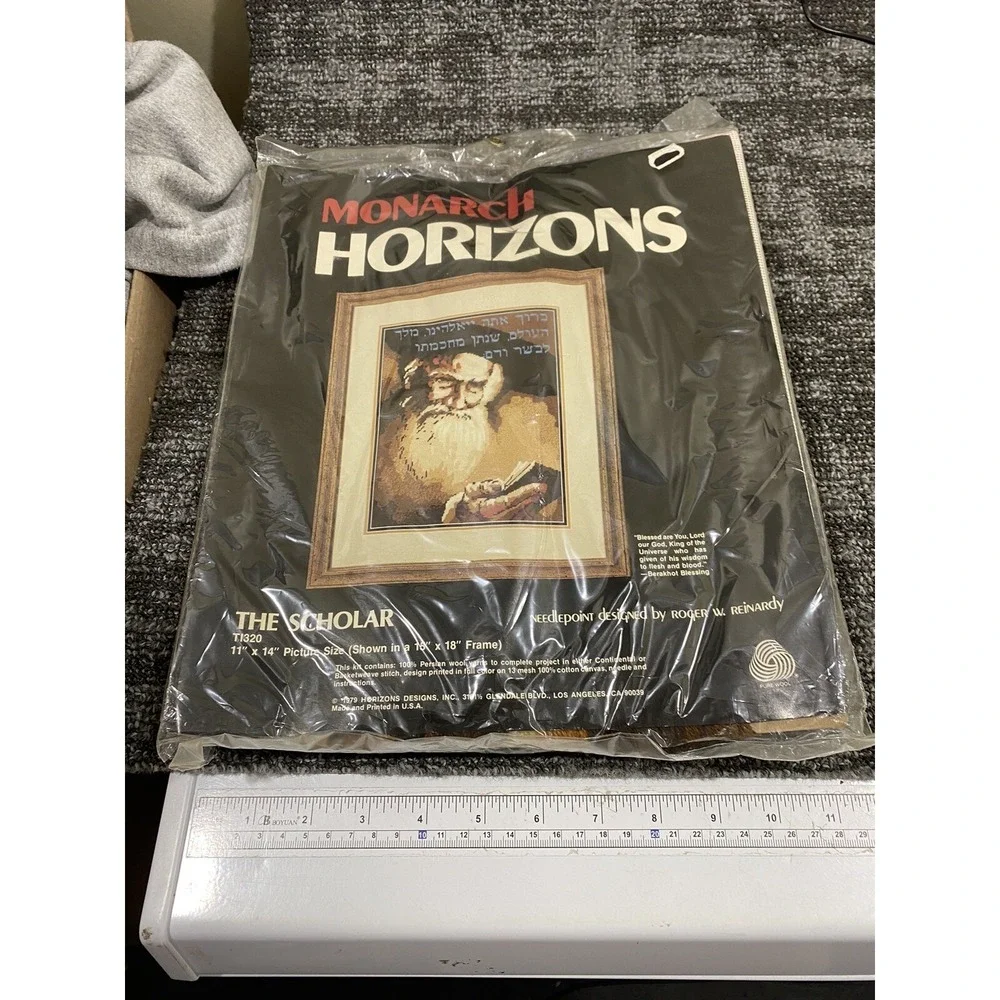 Monarch Horizons The Scholar TI320 Needlepoint Cross stitch Kit 1979 11x14 Rabbi